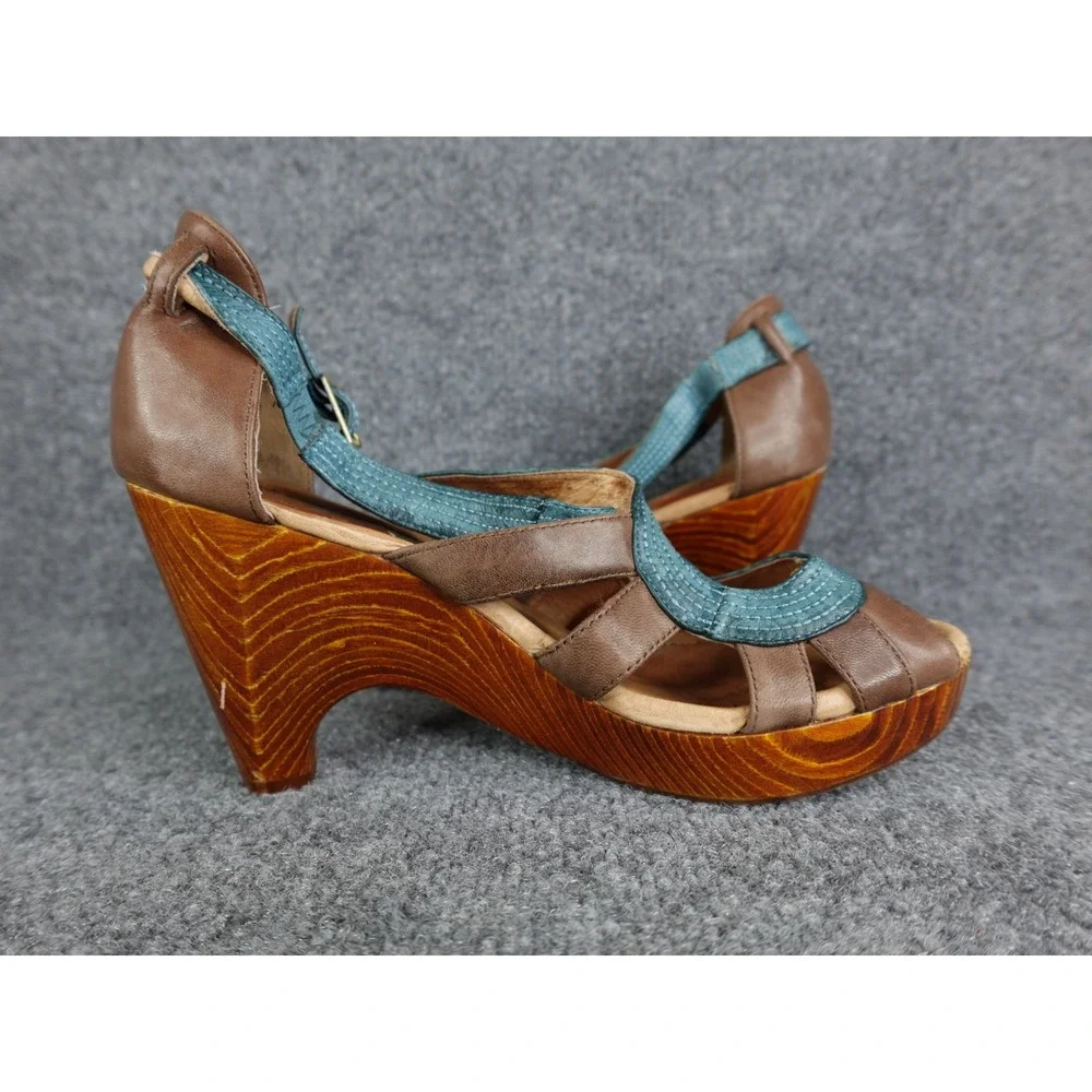 Miz Mooz Petra Soho Retro Mary Jane Blue/Brown Leather Womens Heel Shoes Size 10